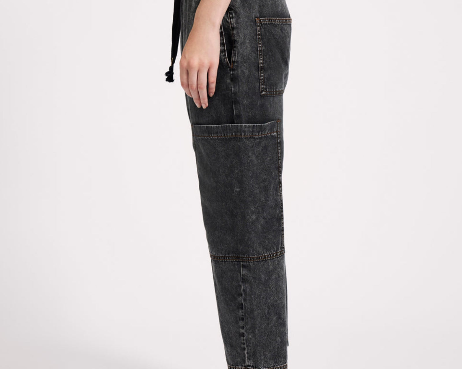 Isla Low Waist Drawstring Harem Denim Jeans - Charcoal Black