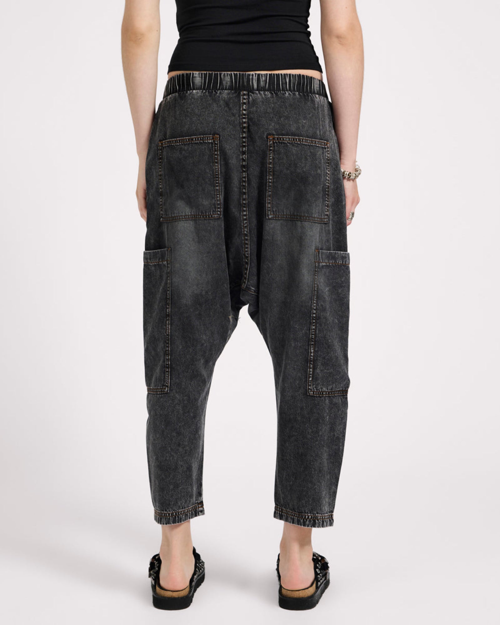 Isla Low Waist Drawstring Harem Denim Jeans - Charcoal Black | One