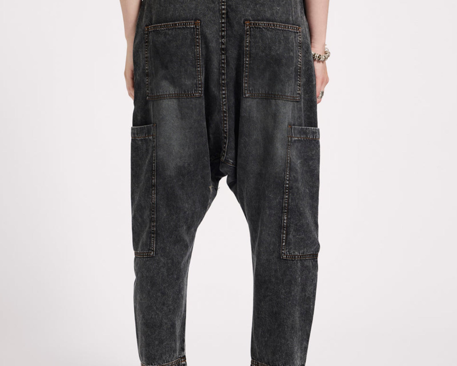 Isla Low Waist Drawstring Harem Denim Jeans - Charcoal Black