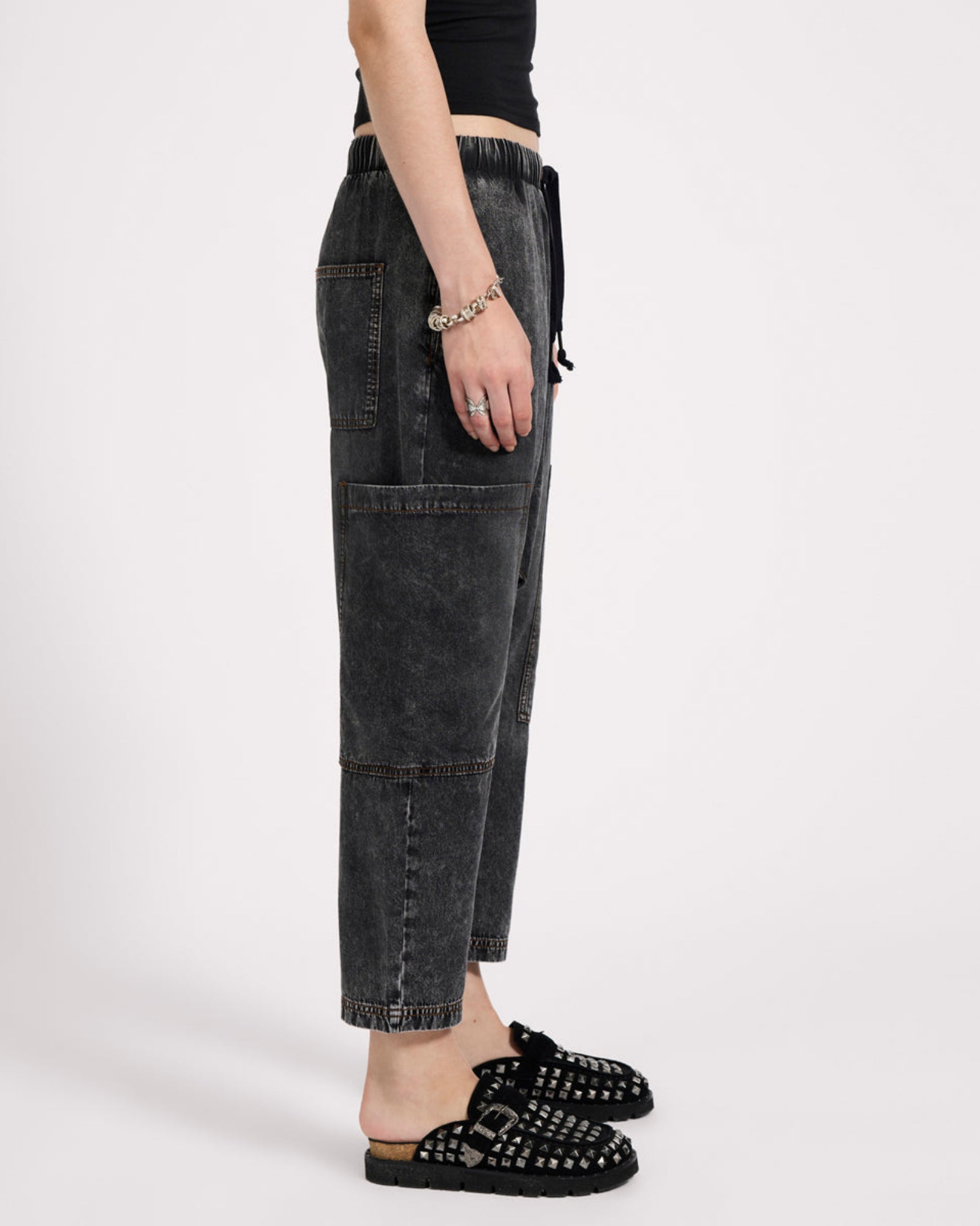 Isla Low Waist Drawstring Harem Denim Jeans - Charcoal Black | One