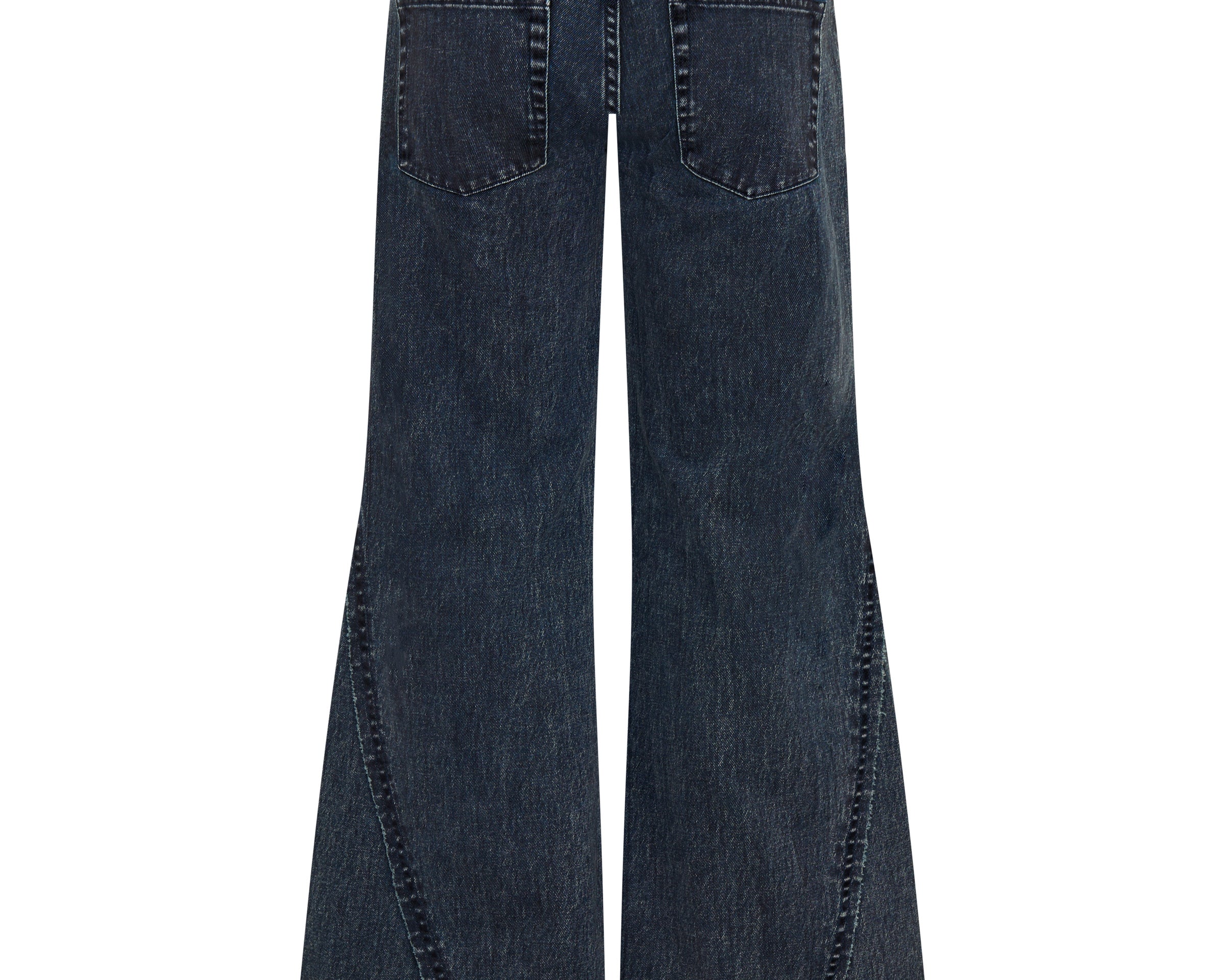 Johnnies Low Waist Wide Leg Flared Denim Jeans - Indigo Blue