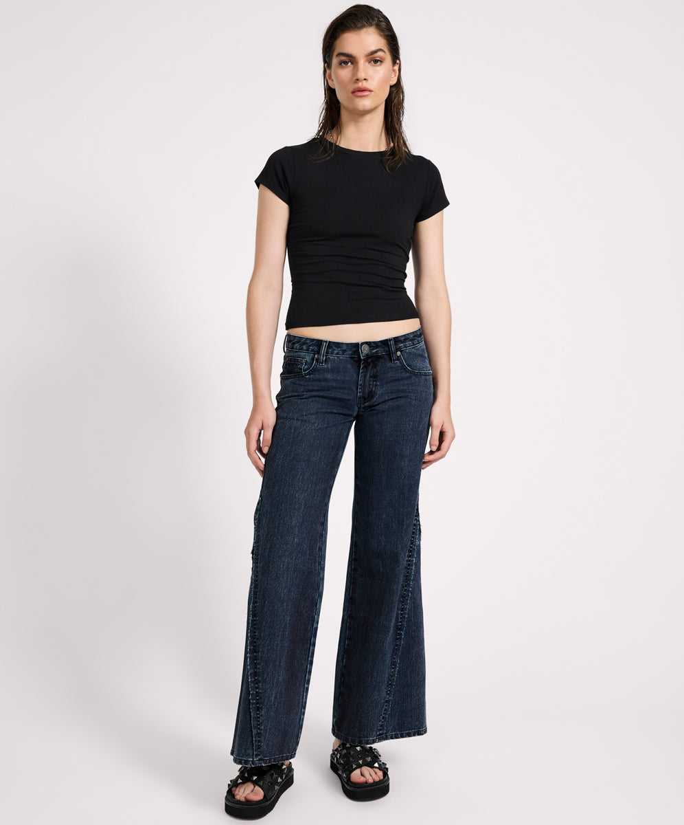 Women's Flare & Bootcut Jeans Johnnies Low Waist Wide Leg Flared Denim Jeans - Indigo Blue