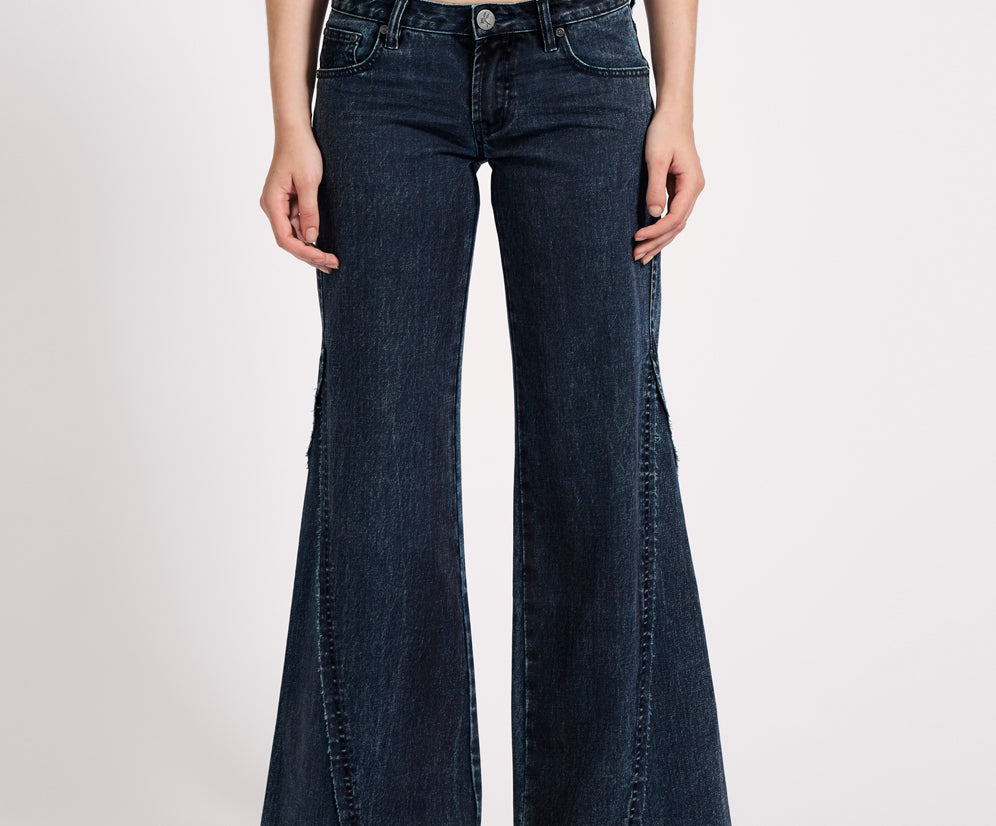 Johnnies Low Waist Wide Leg Flared Denim Jeans - Indigo Blue