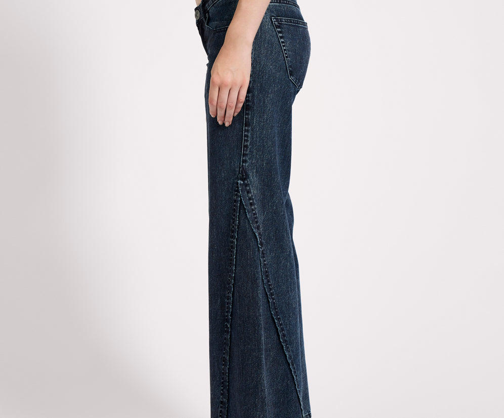 Johnnies Low Waist Wide Leg Flared Denim Jeans - Indigo Blue