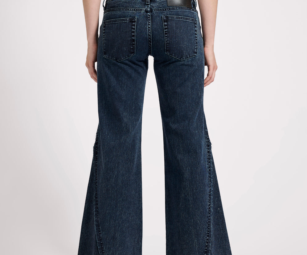 Johnnies Low Waist Wide Leg Flared Denim Jeans - Indigo Blue