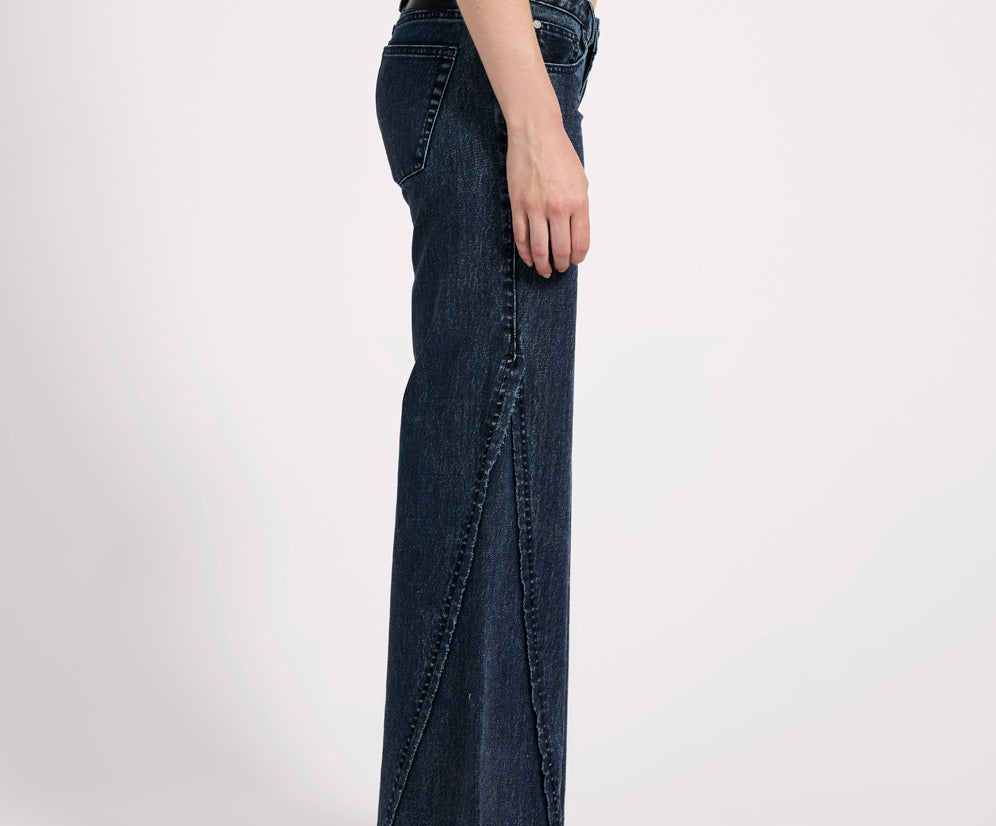 Johnnies Low Waist Wide Leg Flared Denim Jeans - Indigo Blue
