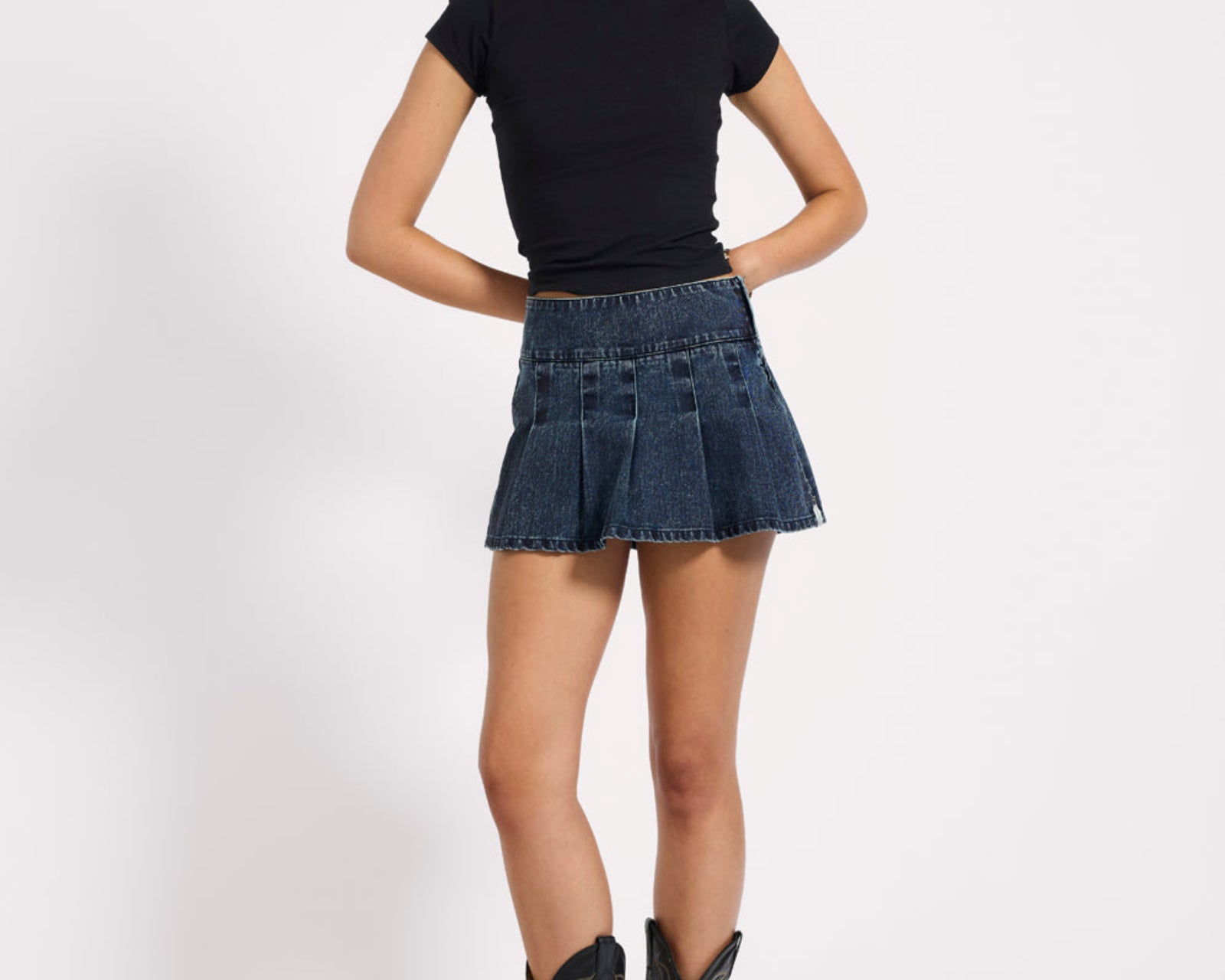 Pleated Low Waist Micro Mini Denim Skirt