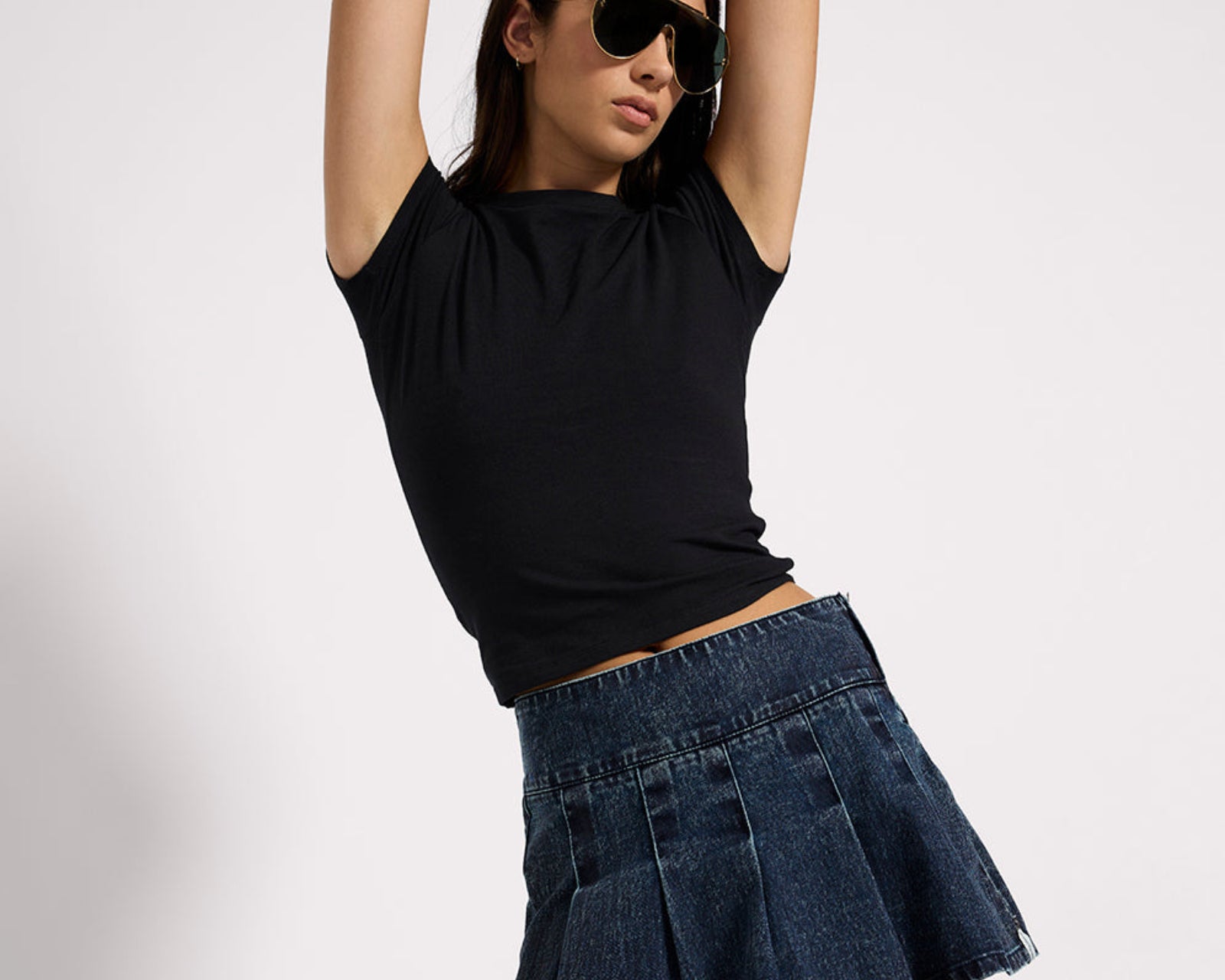 Pleated Low Waist Micro Mini Denim Skirt