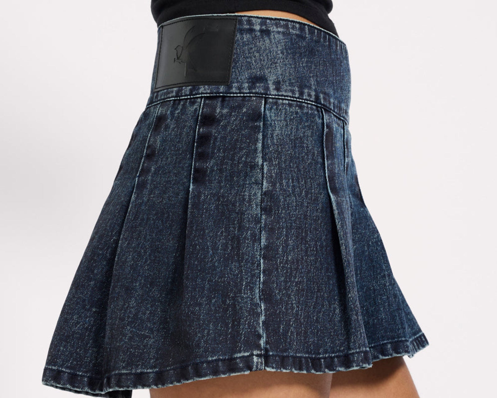 Pleated Low Waist Micro Mini Denim Skirt
