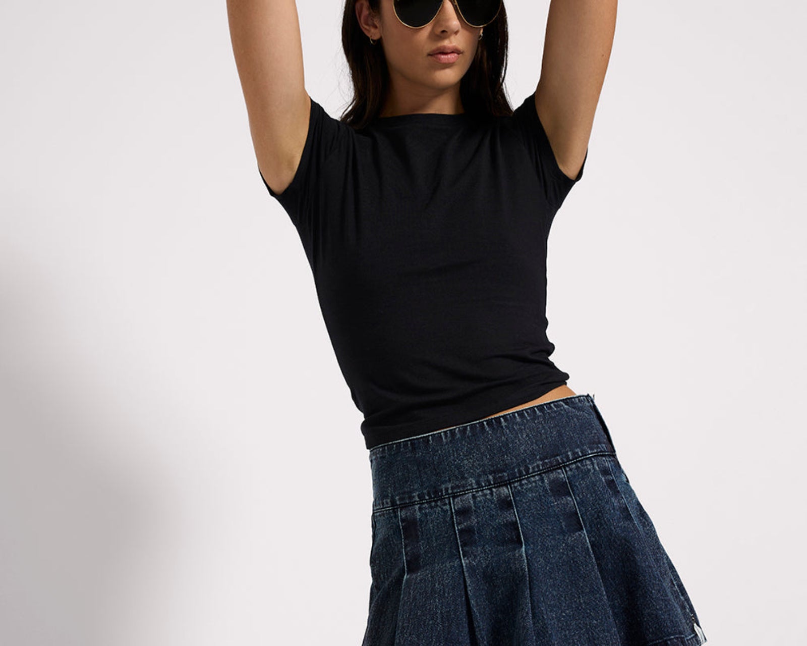 Pleated Low Waist Micro Mini Denim Skirt