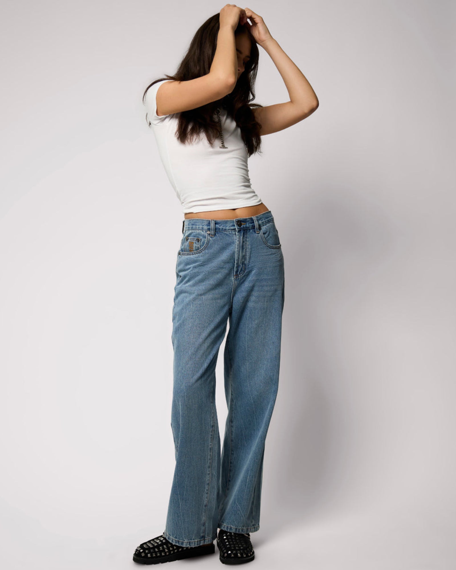 Baxters Mid Waist Wide Leg Denim Jeans - Blue Crush | One Teaspoon USA