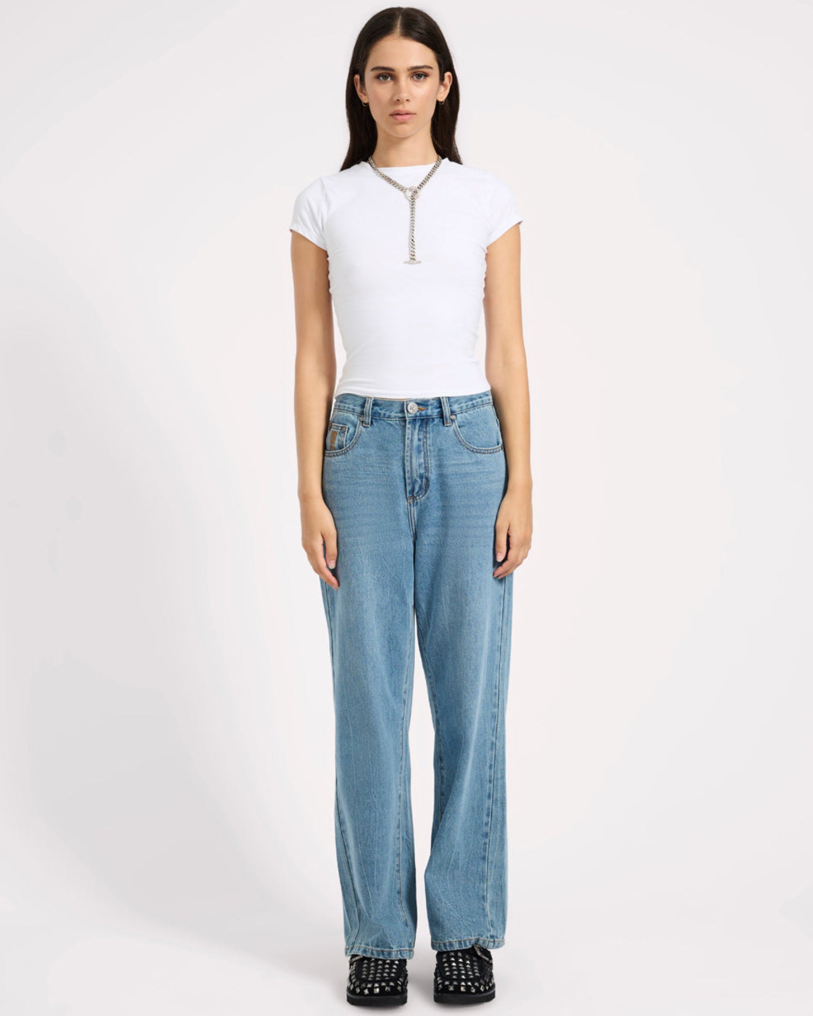 Baxters Mid Waist Wide Leg Denim Jeans - Blue Crush | One Teaspoon USA
