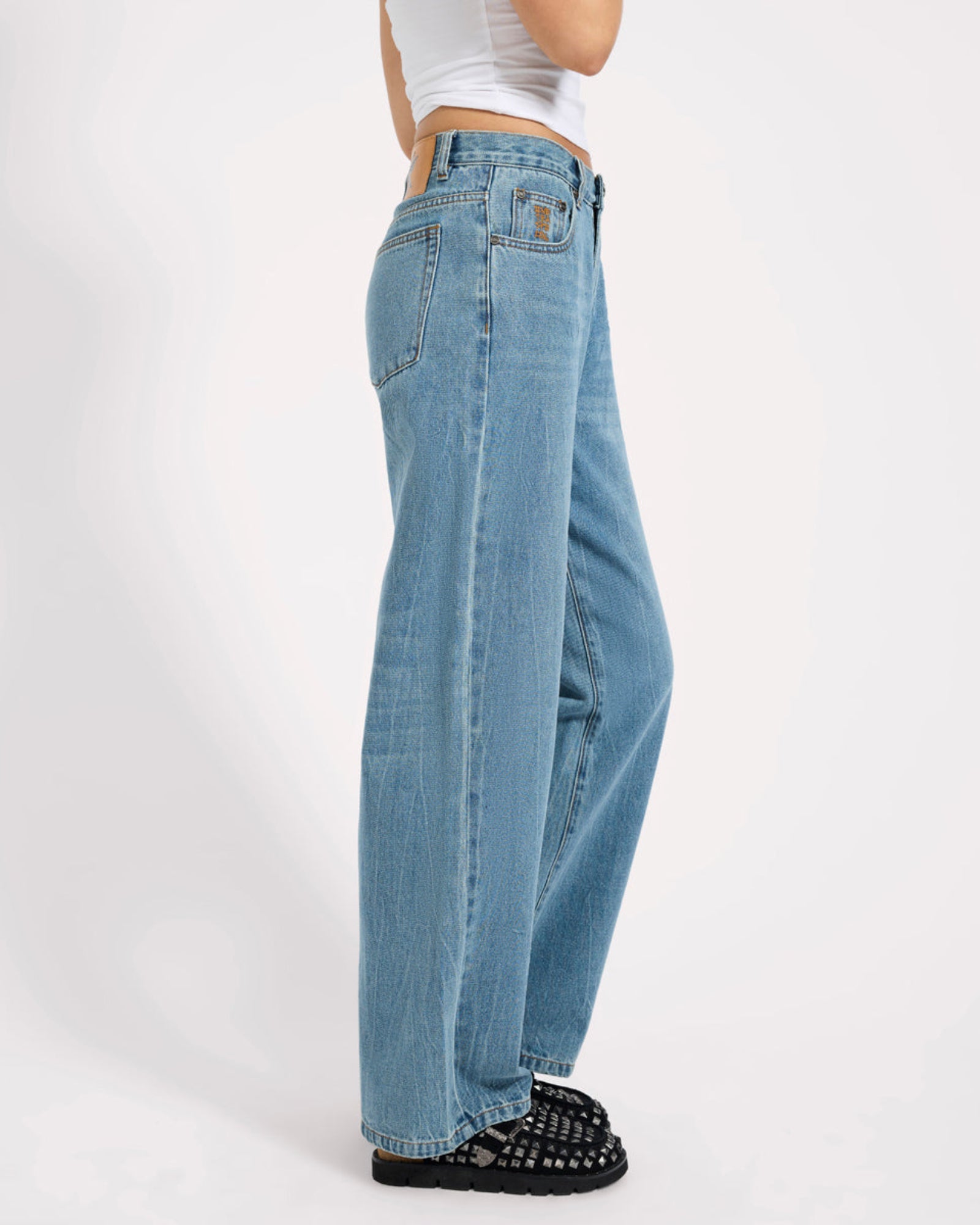 Baxters Mid Waist Wide Leg Denim Jeans - Blue Crush | One Teaspoon USA
