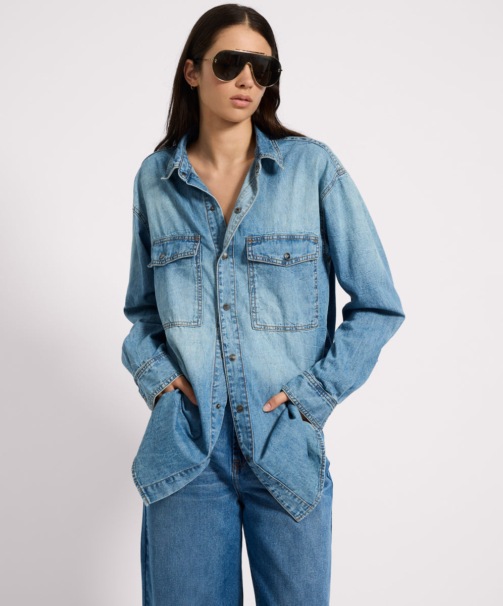 Essential Denim Shirt - Blue Crush | One Teaspoon USA