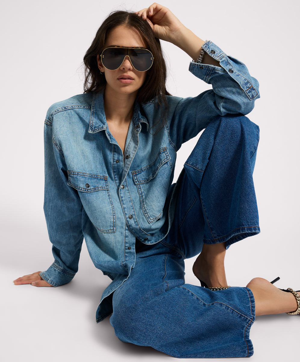 Essential Denim Shirt - Blue Crush | One Teaspoon USA