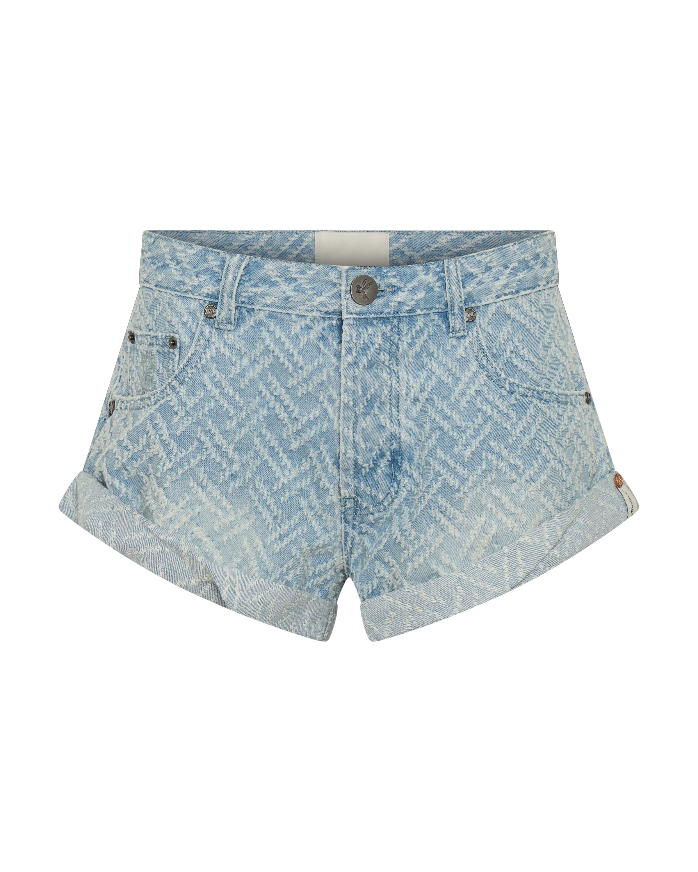 Bandits Low Waist Jacquard Denim Shorts - Chevron Blue | One
