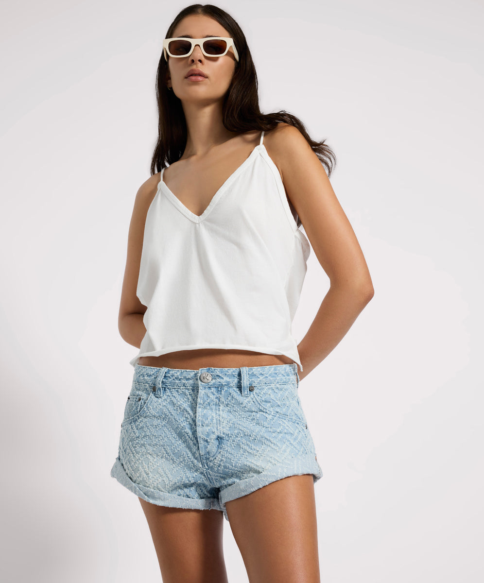  Bandits Low Waist Jacquard Denim Shorts - Chevron Blue