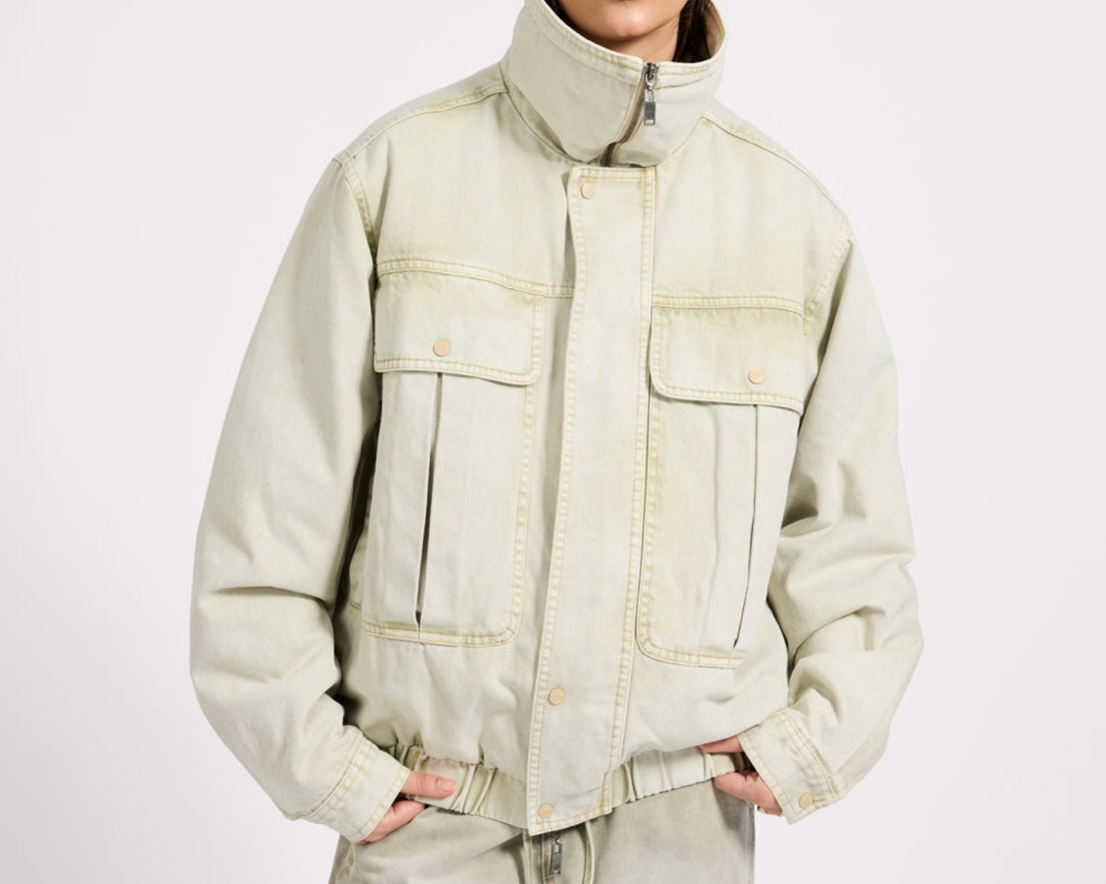 Denim Utility Puffer Jacket - Antique Stone