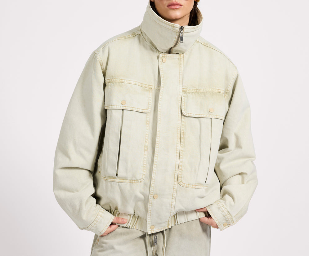 Denim Utility Puffer Jacket - Antique Stone