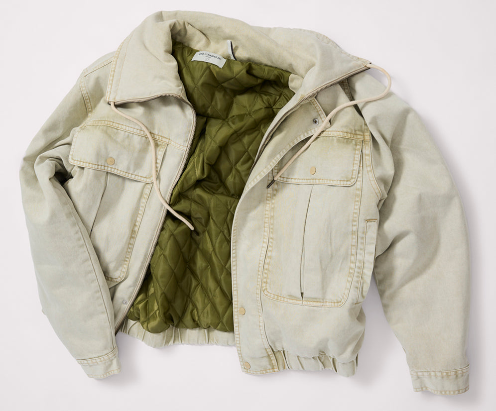 Denim Utility Puffer Jacket - Antique Stone