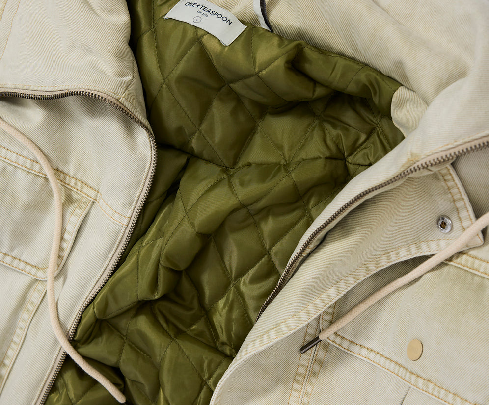Denim Utility Puffer Jacket - Antique Stone