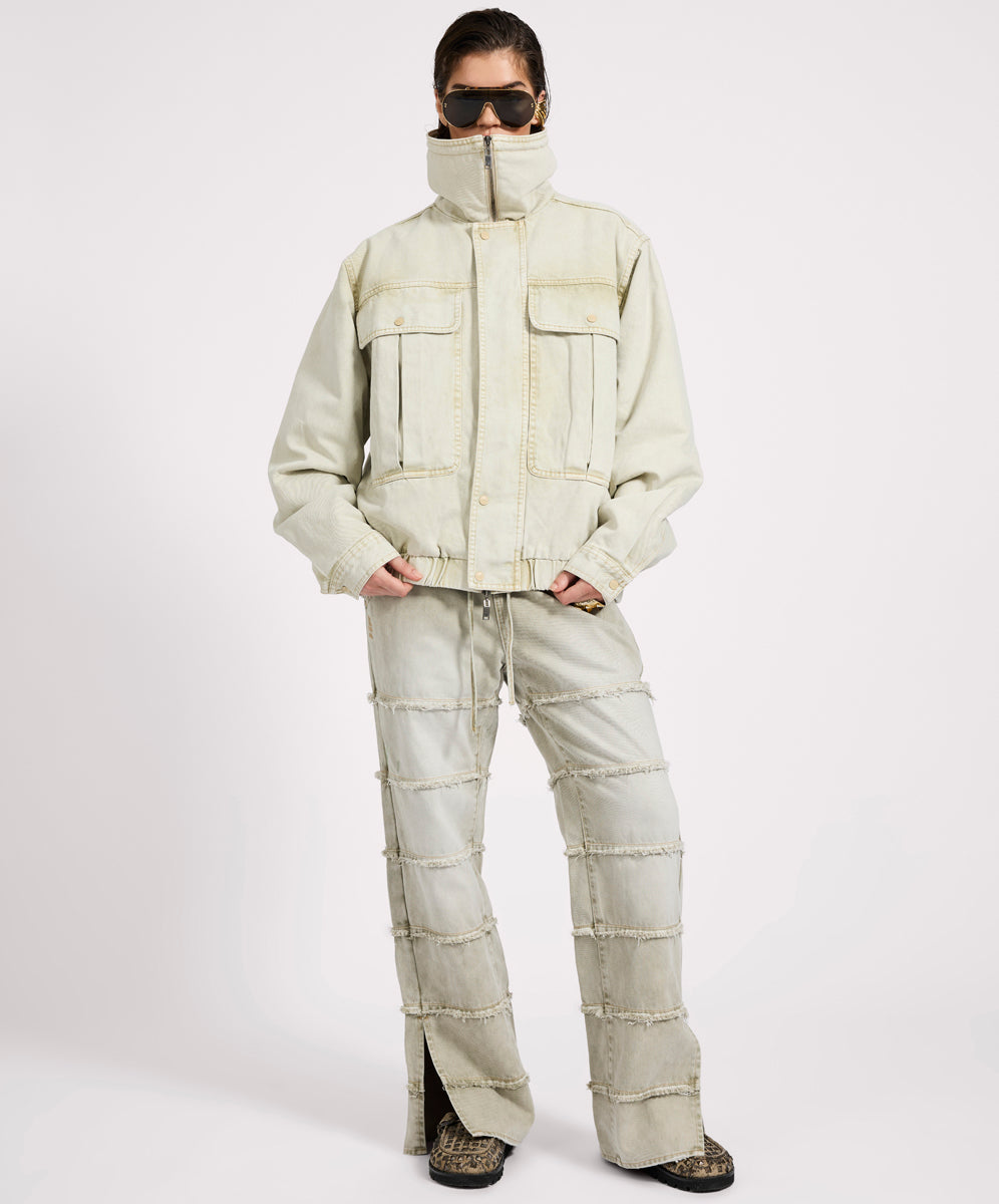 Women's Denim Denim Utility Puffer Jacket - Antique Stone