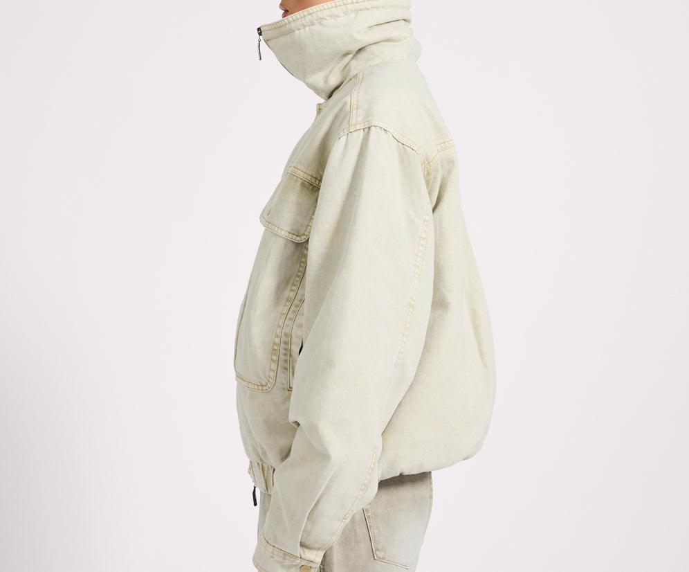 Denim Utility Puffer Jacket - Antique Stone