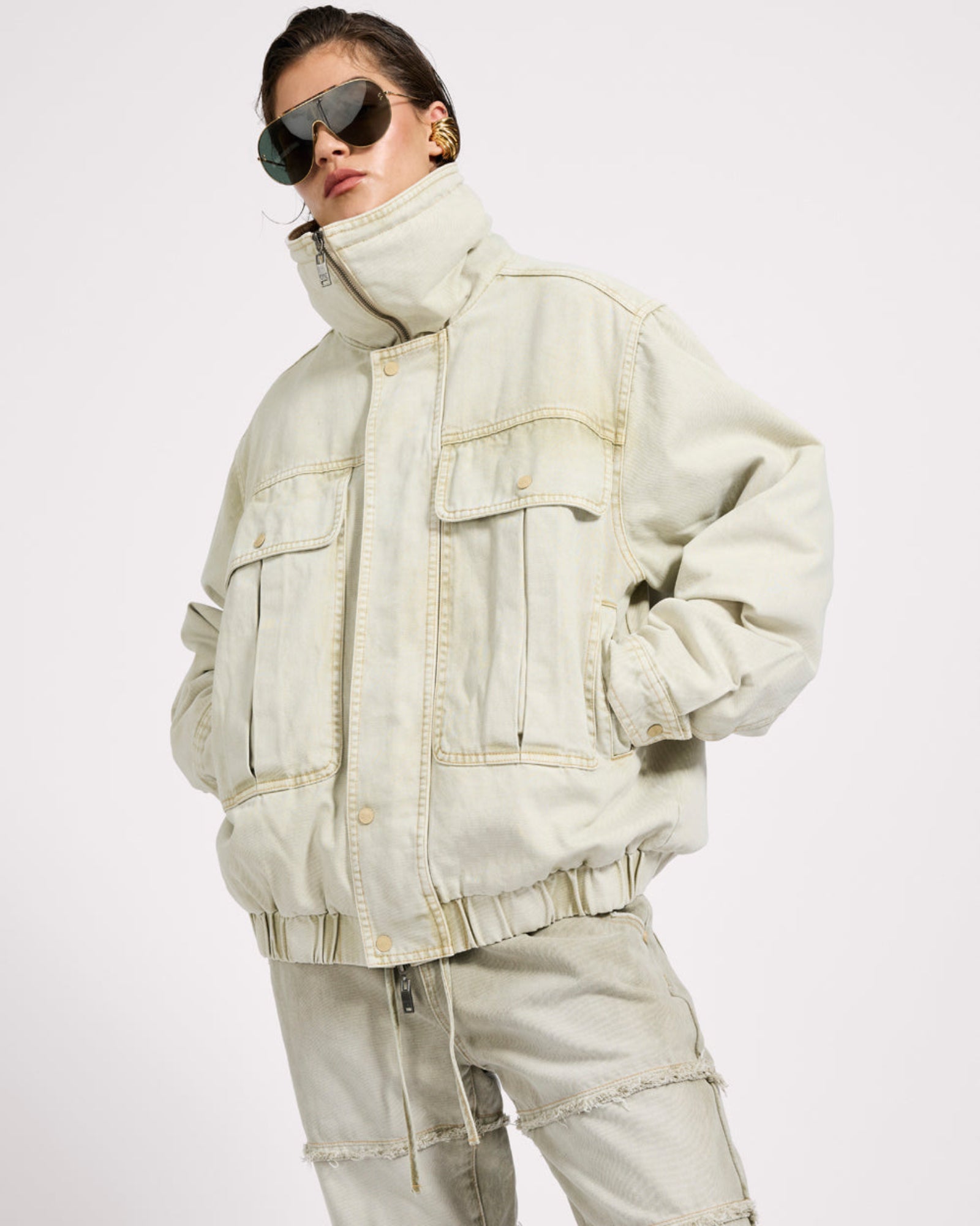 Denim Utility Puffer Jacket - Antique Stone | One Teaspoon USA