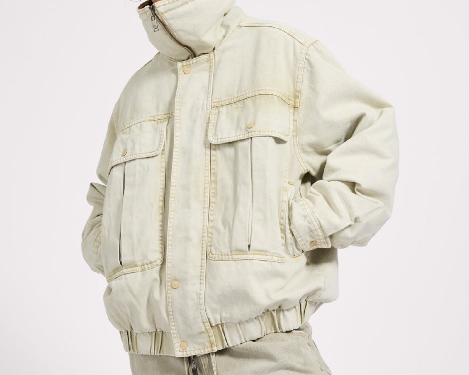 Denim Utility Puffer Jacket - Antique Stone
