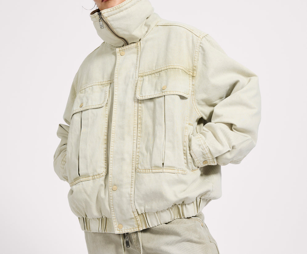 Denim Utility Puffer Jacket - Antique Stone