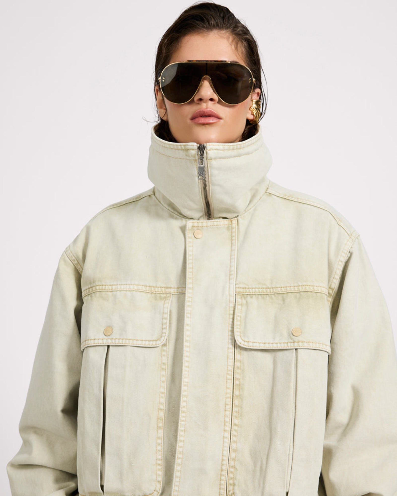 Denim Utility Puffer Jacket - Antique Stone | One Teaspoon USA