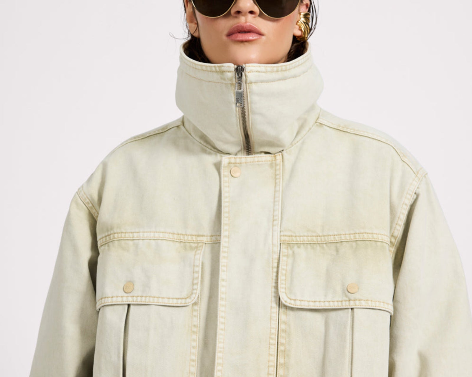 Denim Utility Puffer Jacket - Antique Stone