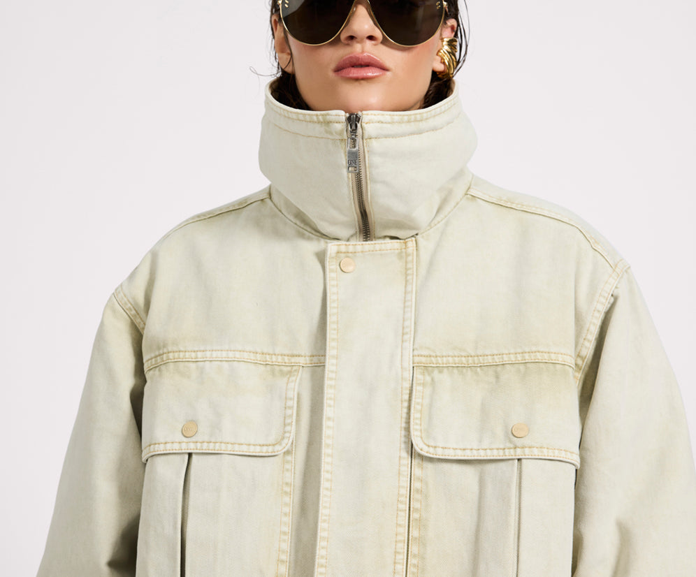 Denim Utility Puffer Jacket - Antique Stone