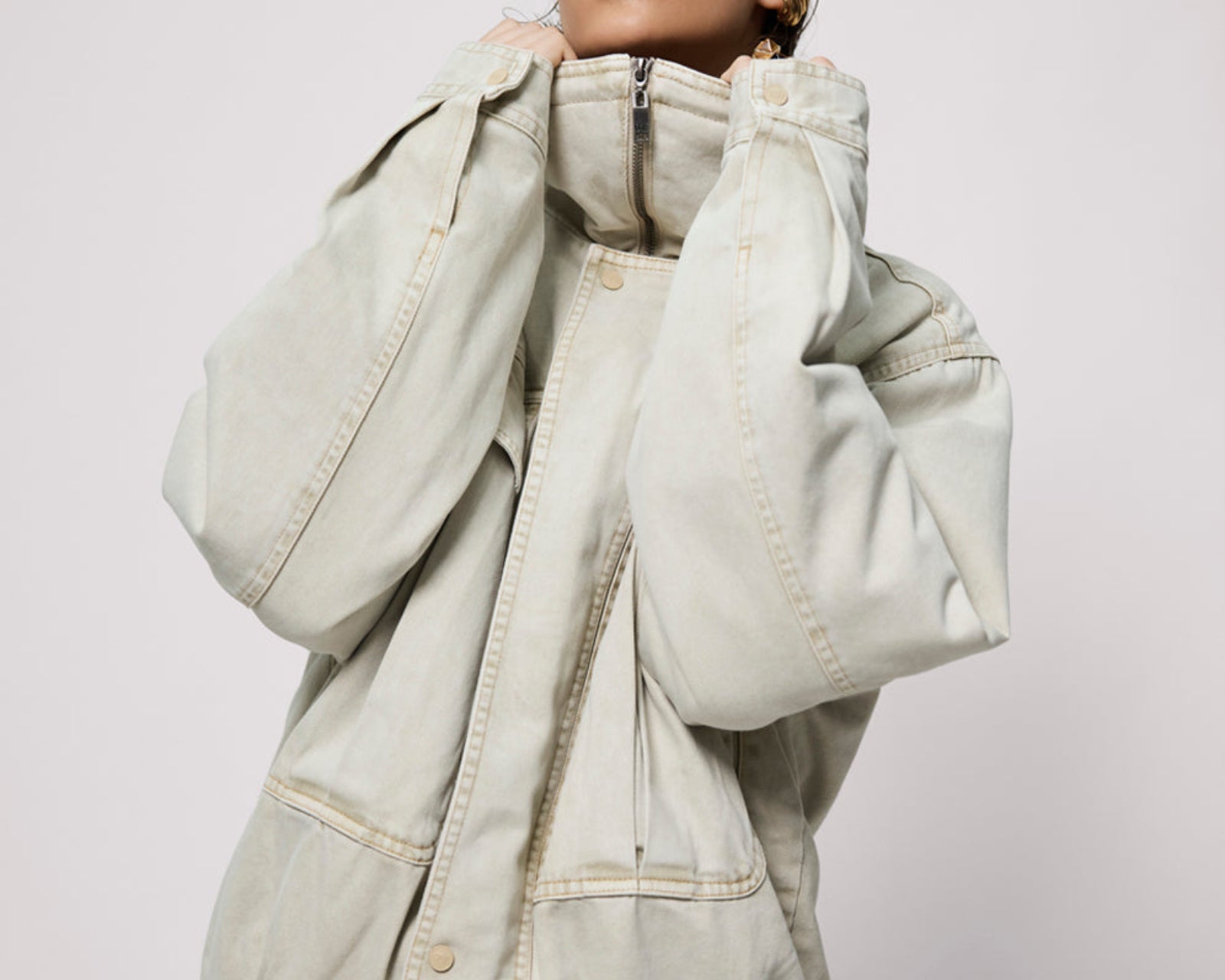 Denim Utility Puffer Jacket - Antique Stone