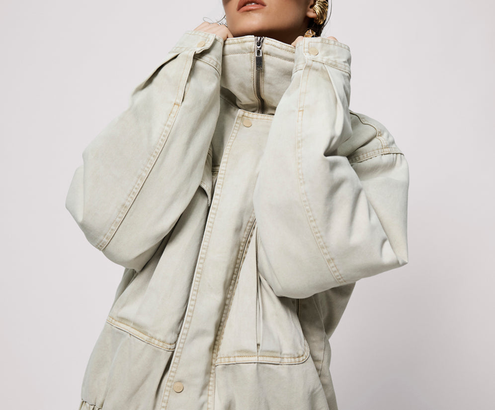 Denim Utility Puffer Jacket - Antique Stone