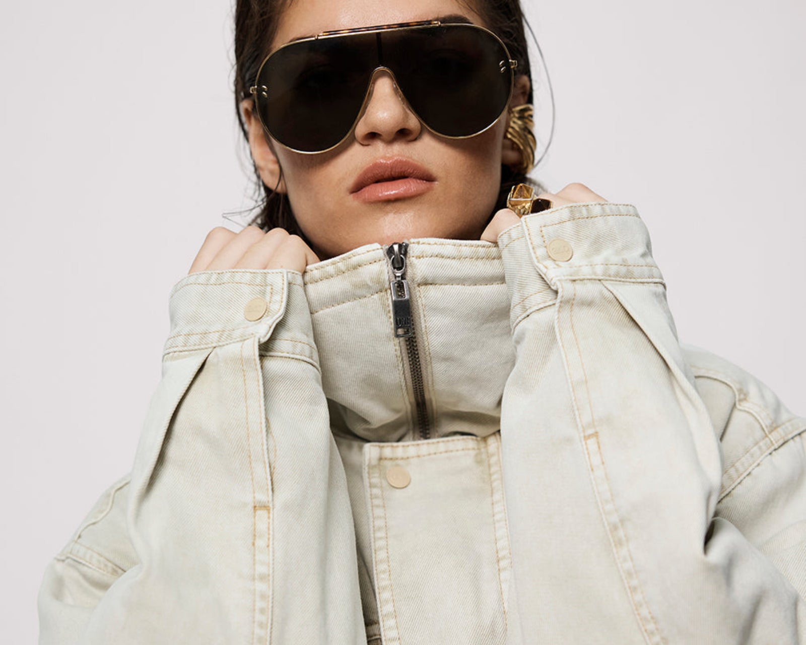 Denim Utility Puffer Jacket - Antique Stone