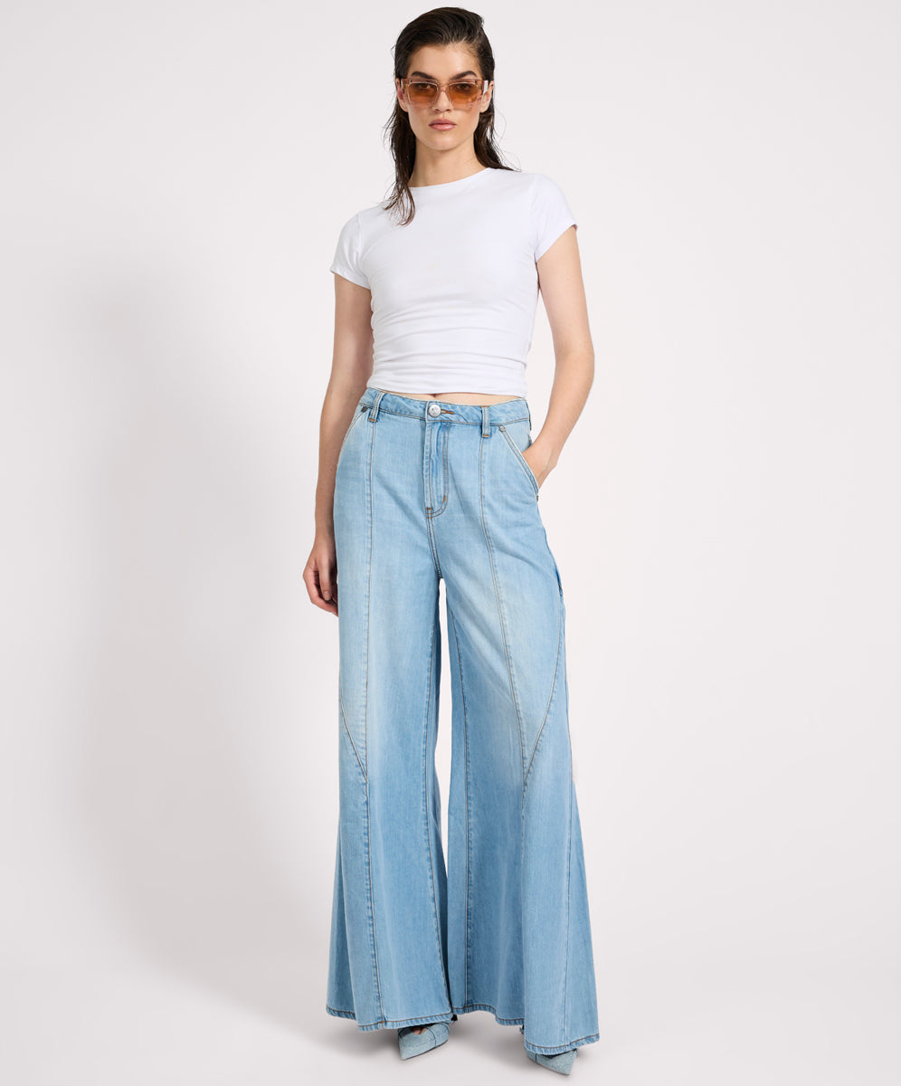 Women's Denim Jeans Hollywoods High Waist Wide Leg Denim Jeans - Cool Blue