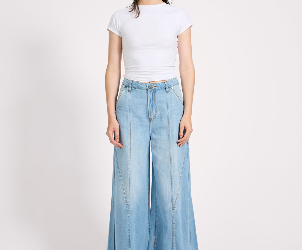 Hollywoods High Waist Wide Leg Denim Jeans - Cool Blue