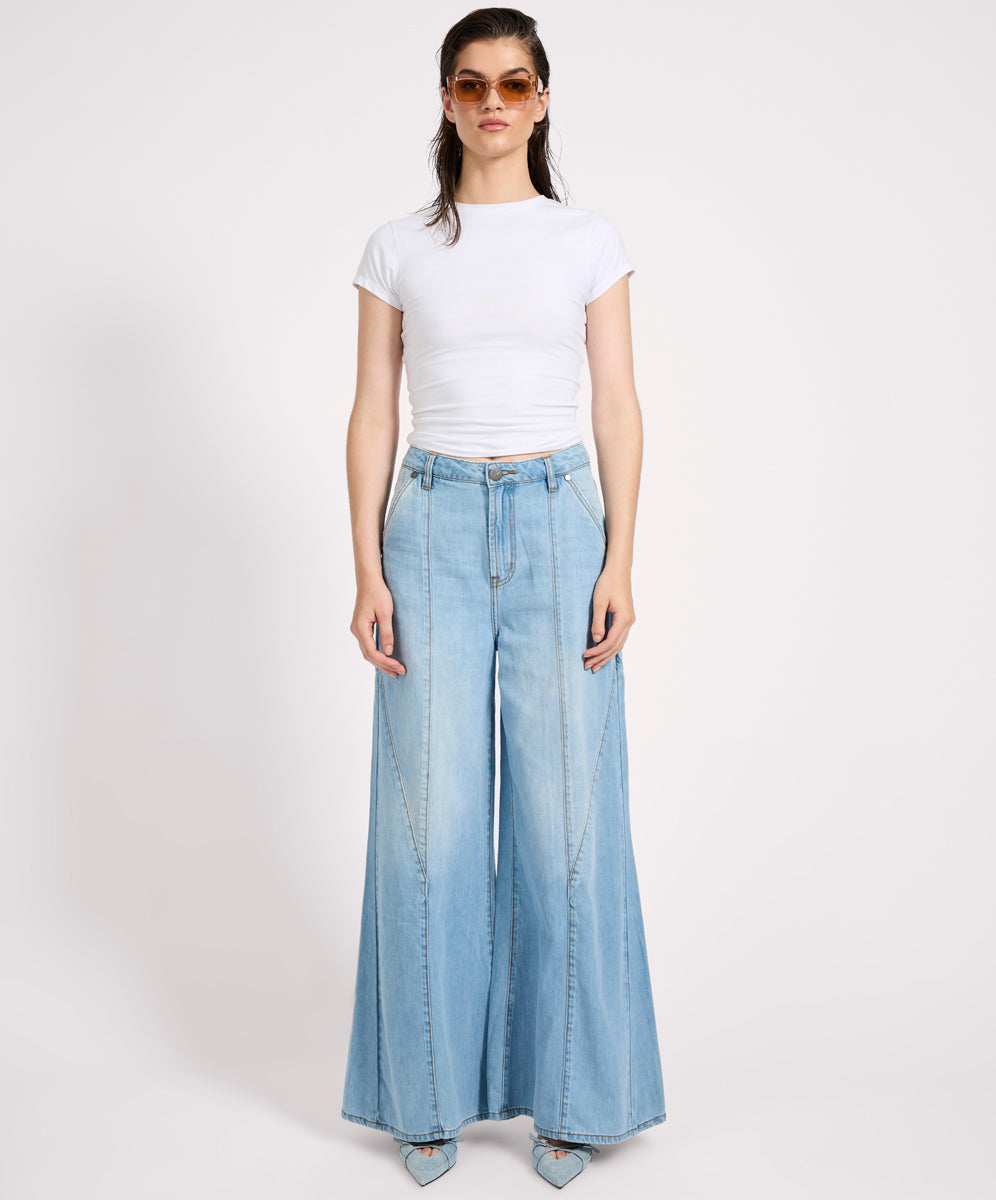 Women's Denim Jeans Hollywoods High Waist Wide Leg Denim Jeans - Cool Blue
