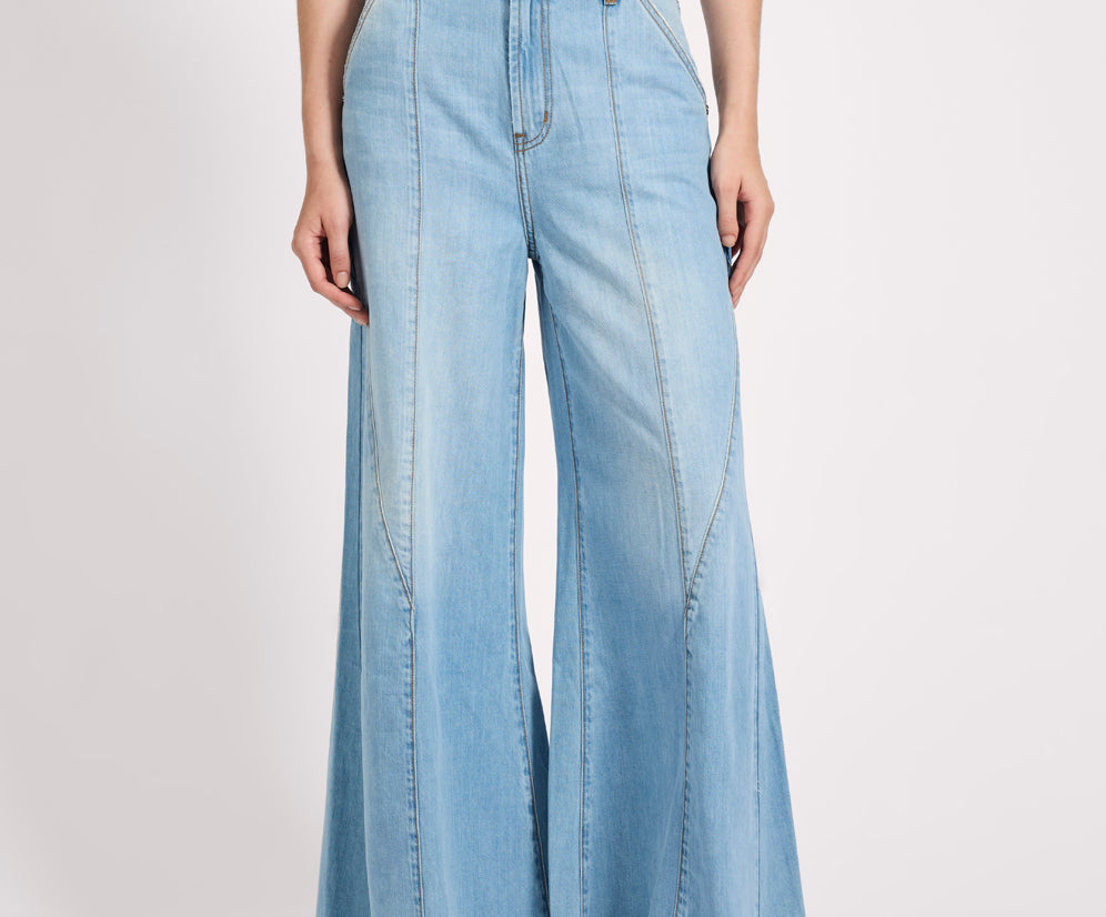 Hollywoods High Waist Wide Leg Denim Jeans - Cool Blue