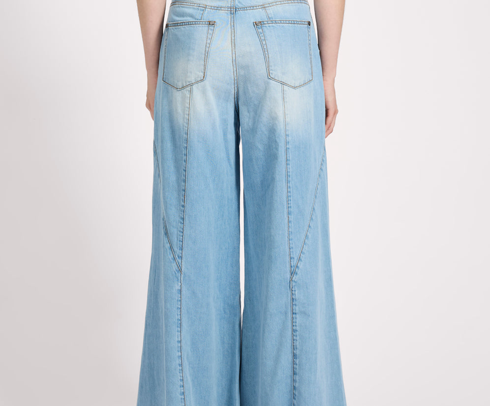 Hollywoods High Waist Wide Leg Denim Jeans - Cool Blue