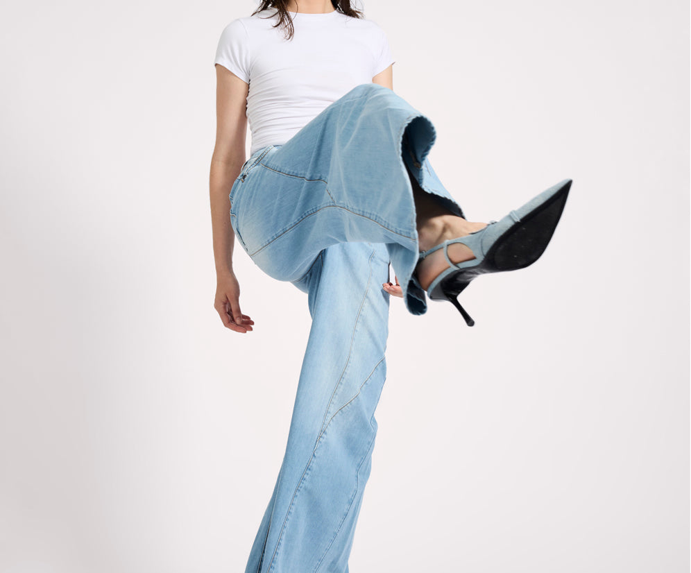 Hollywoods High Waist Wide Leg Denim Jeans - Cool Blue