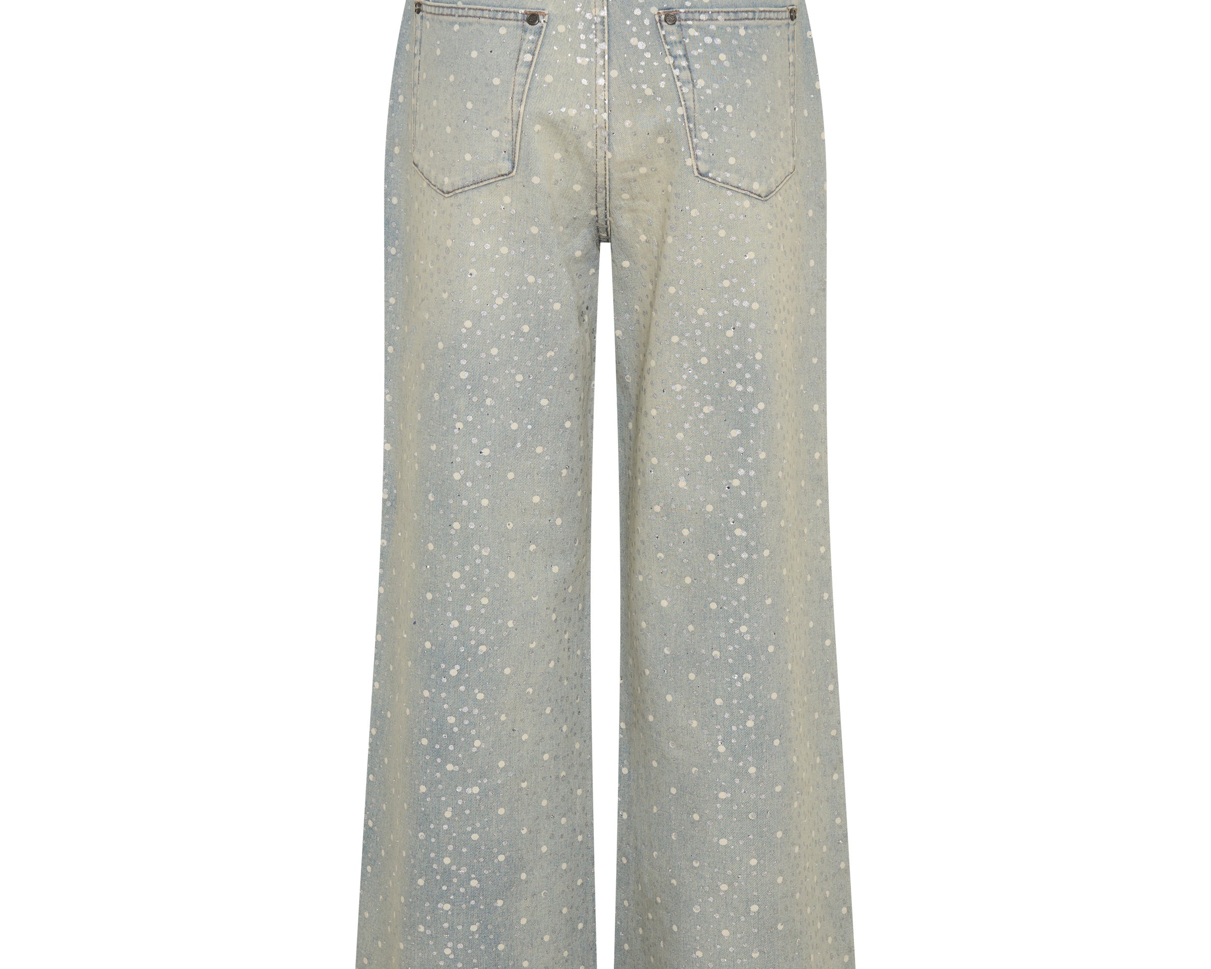Love Machines Mid Waist Super Wide Leg Denim Jeans - Blue Sparkle