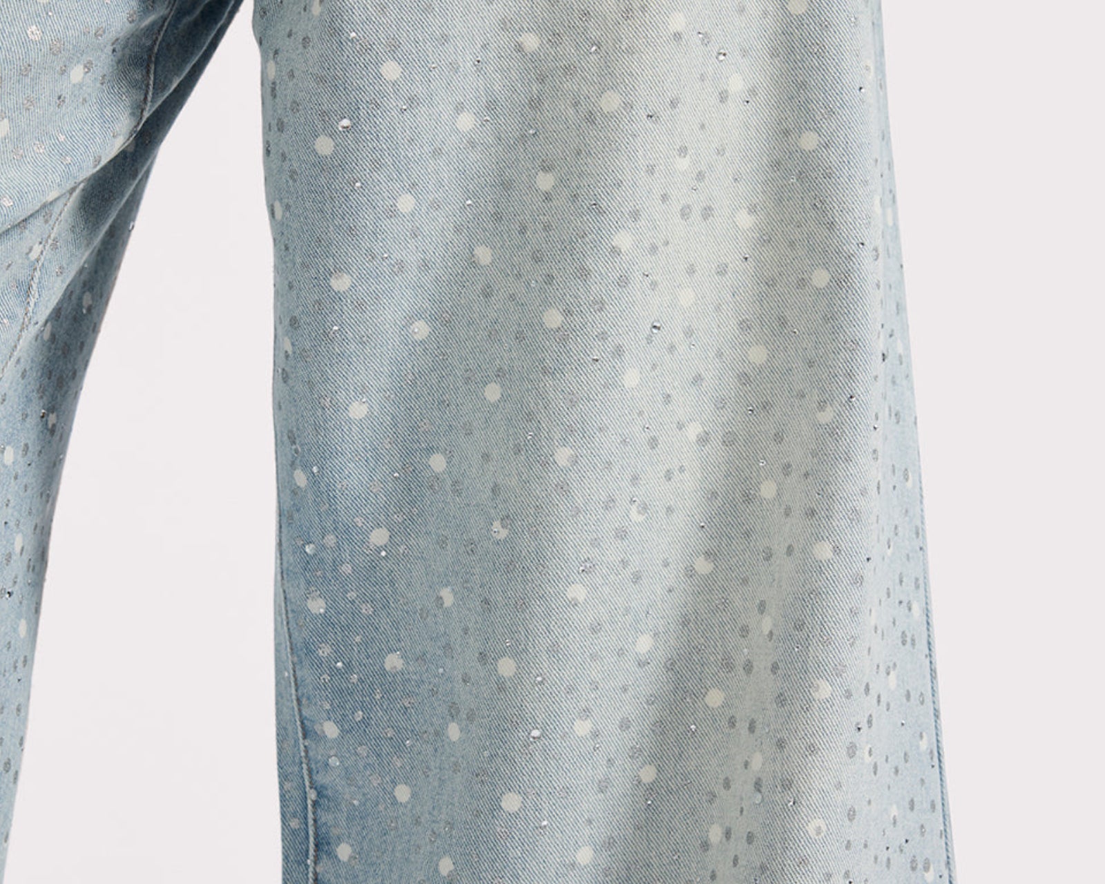 Love Machines Mid Waist Super Wide Leg Denim Jeans - Blue Sparkle