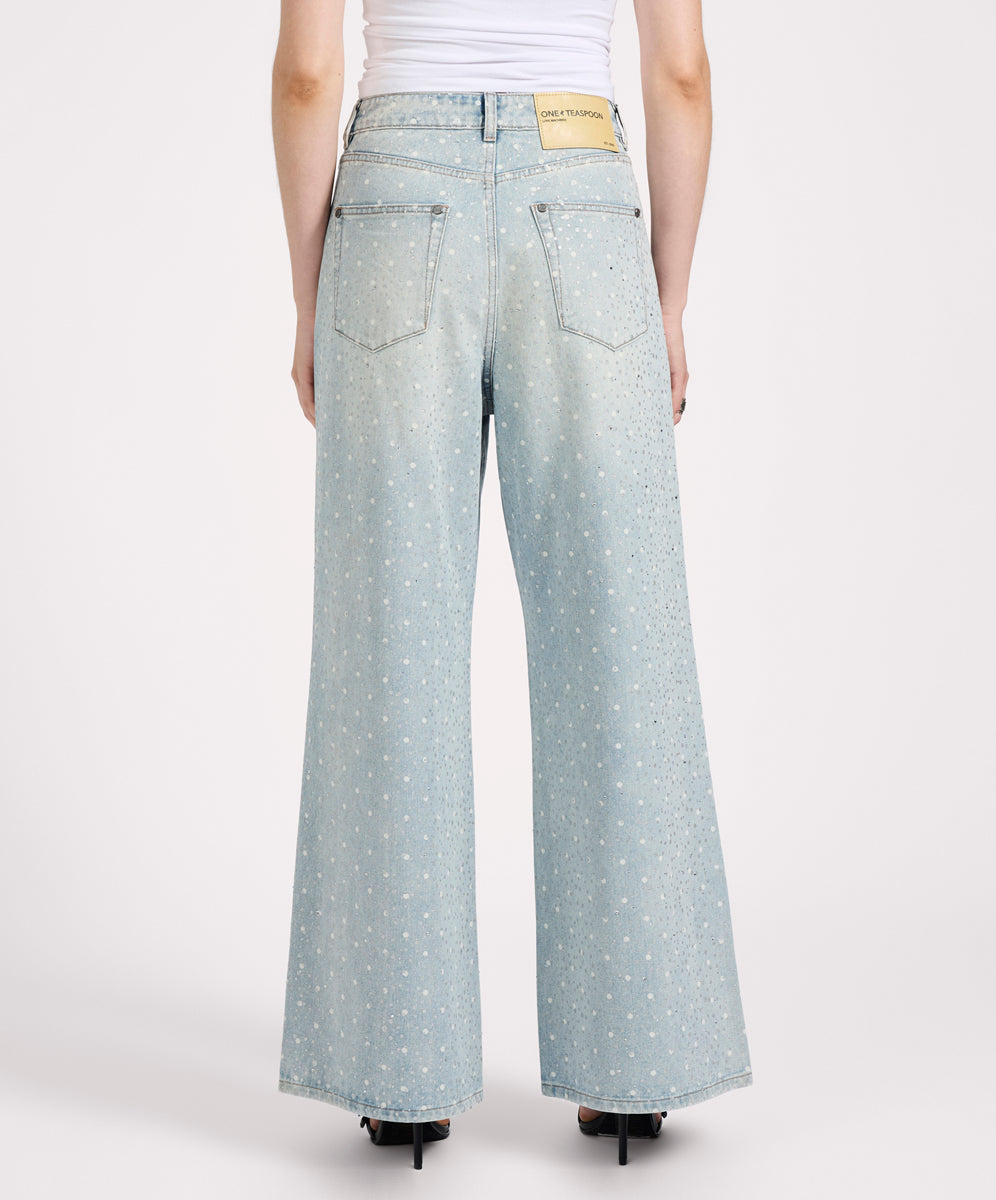 Love Machines Mid Waist Super Wide Leg Denim Jeans - Blue