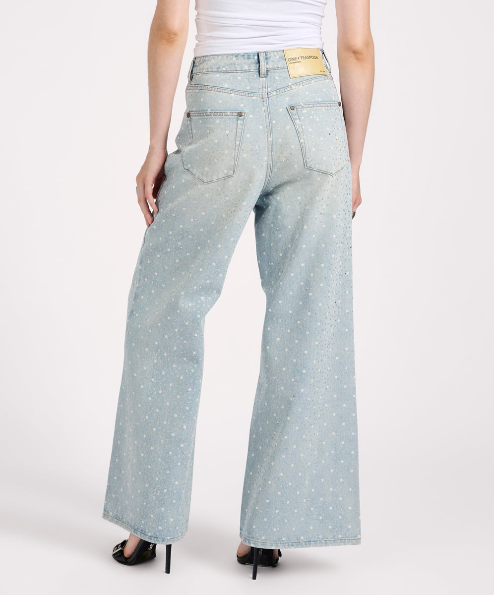 BLUE_MOON Love Machines Mid Waist Super Wide Leg Denim Jeans - Blue