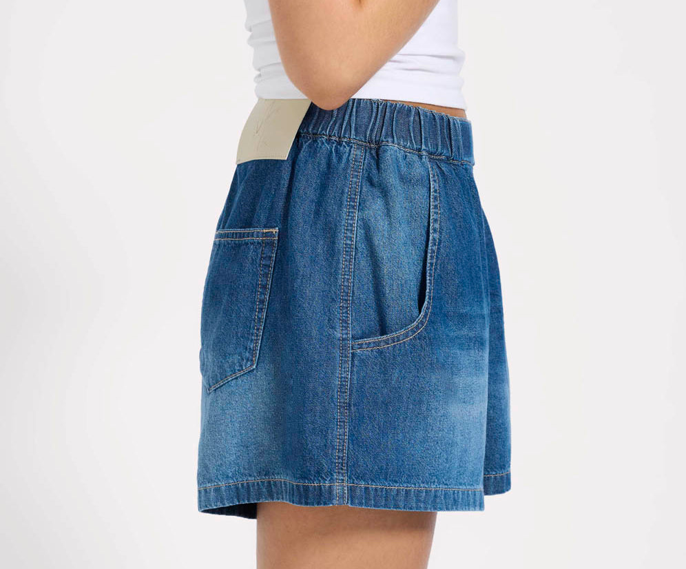 Funks High Waist Elasticated Flippy Denim Shorts - Blue Pasadena