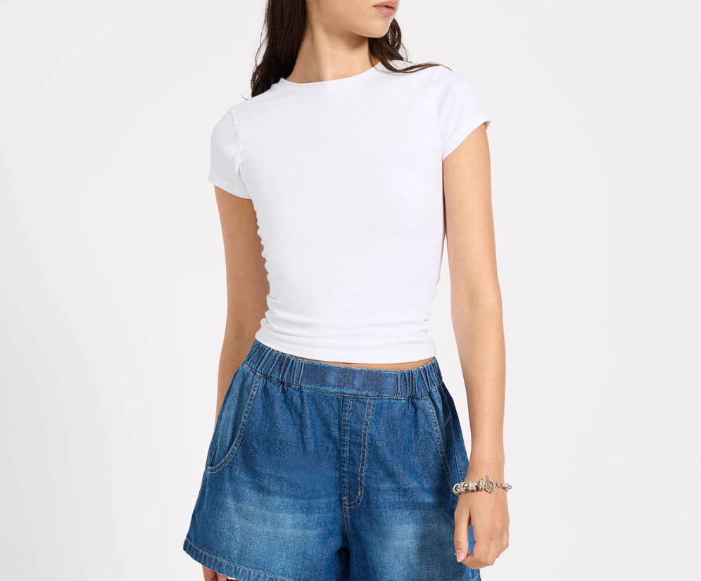 Funks High Waist Elasticated Flippy Denim Shorts - Blue Pasadena