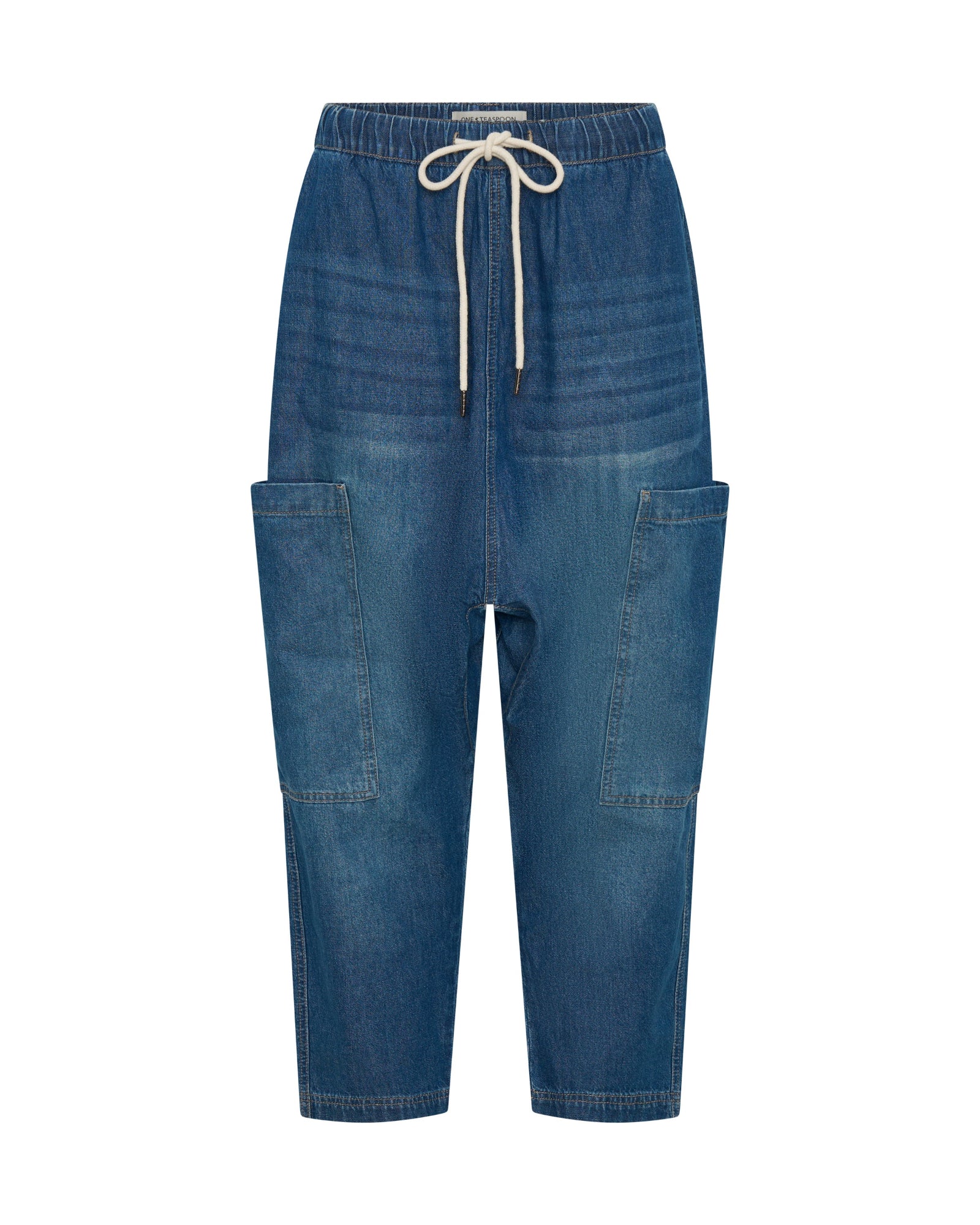 Isla Low Waist Drawstring Harem Denim Jeans - Blue Pasadena | One