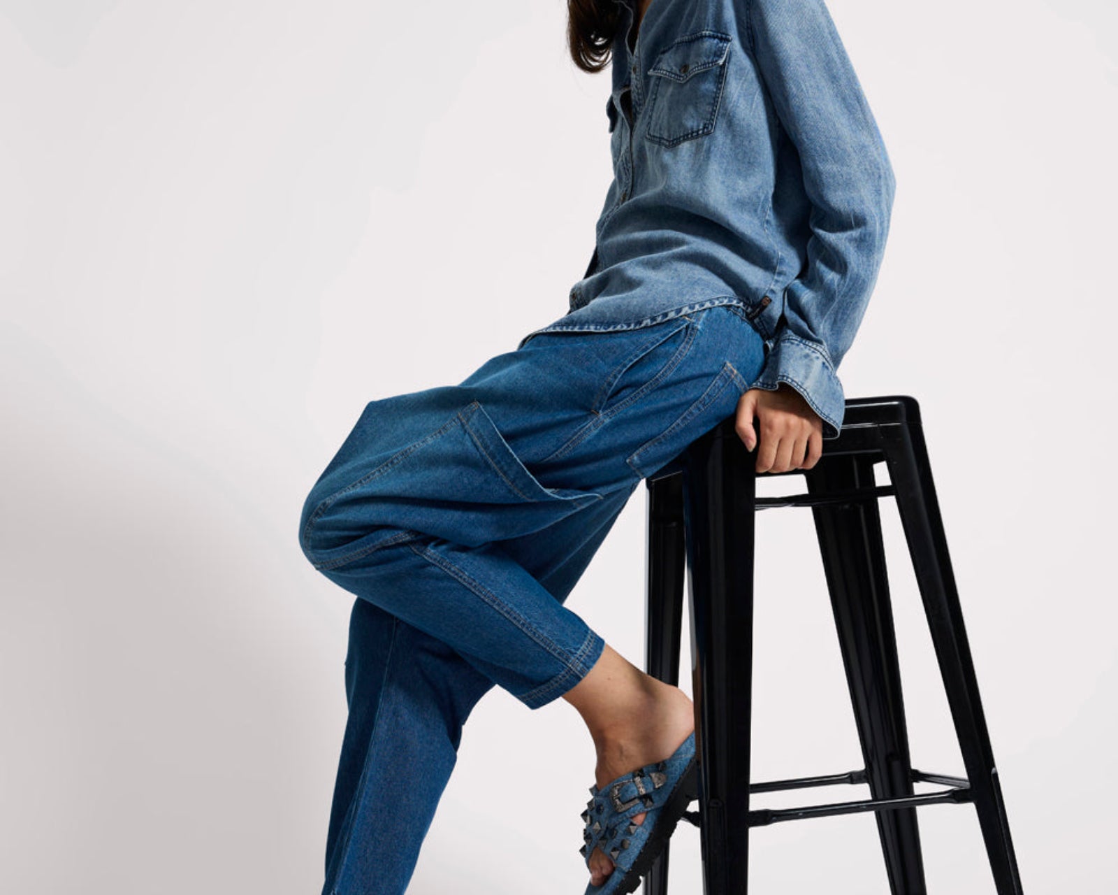 Isla Low Waist Drawstring Harem Denim Jeans - Blue Pasadena